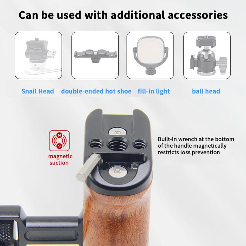 DSLR Cage AccessoriesUniversal Wooden Side Handle GripMultifunctional ExpansionAdjustable Video RecordingPhotography Accessories