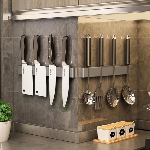 Knivmagnet, Knivstativ i rustfritt stål, Sterk selvklebende tape, Veggmonterbar, Enkel å installere for kjøkkenredskaper (Primærfarger, 10-tommers)