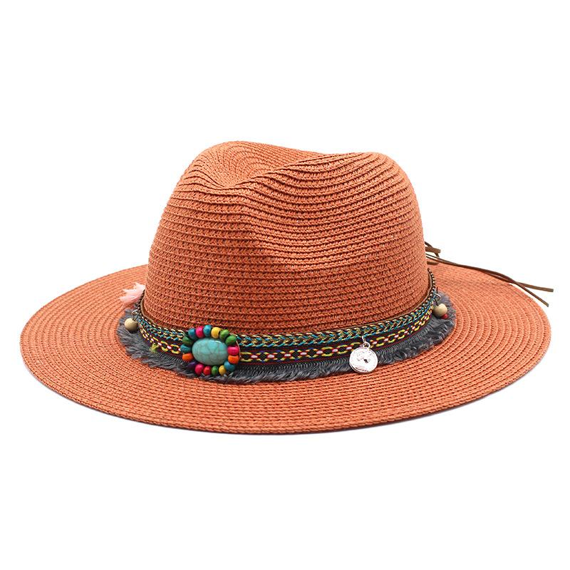 Western Cowboy Ethnic Style Straw Hat Men'S And Women'S Outdoor Seaside Beach Hat Sunscreen Sun Hat