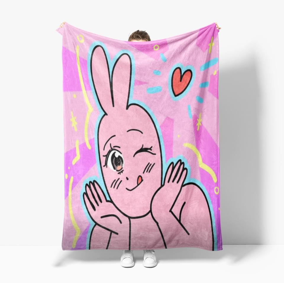 Cute Pink rabbit Series Blanket Cartoon Print Warm Flannel Soft Comfortable Home Travel Bed Blanket Birthday Couple kids Gift