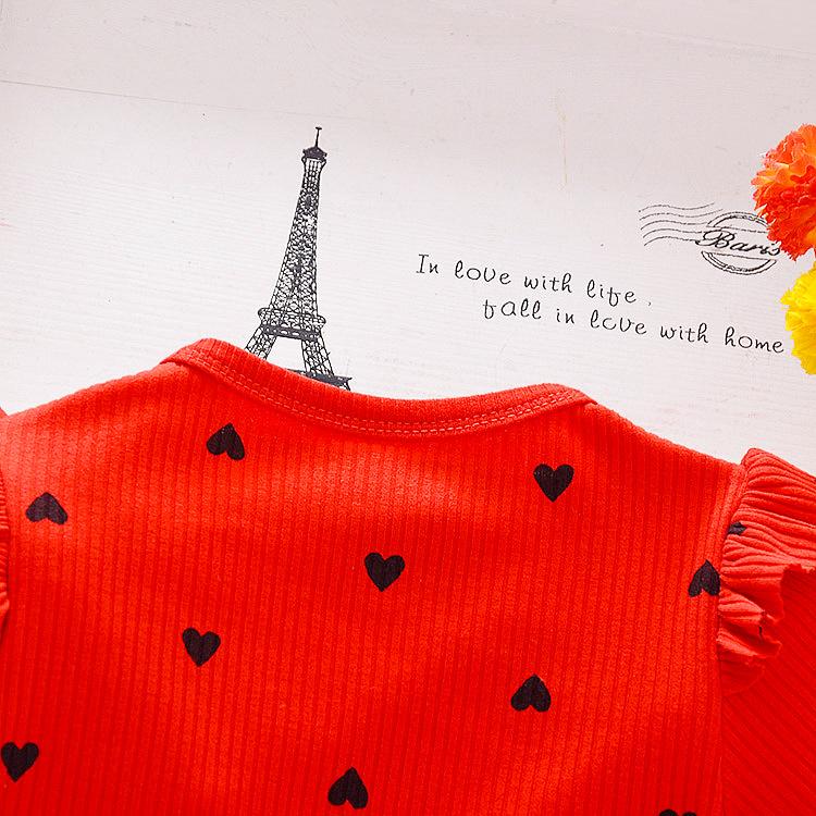 Summer Baby Girls Dress Heart Leaves Applique Patchwork Sundress with Ruffle Hem for Toddlers 1-3 Years