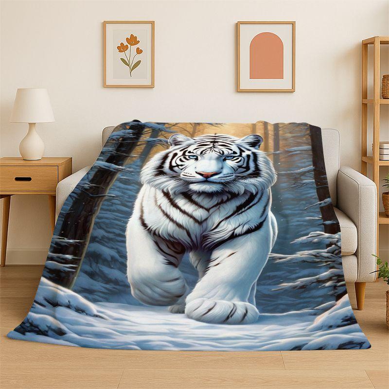 Fierce Tiger Beast Sabretooth Flannel Blanket Soft Throw Blanket for Bedroom Living Room Bed Travel Camping Picnic Nap Cover