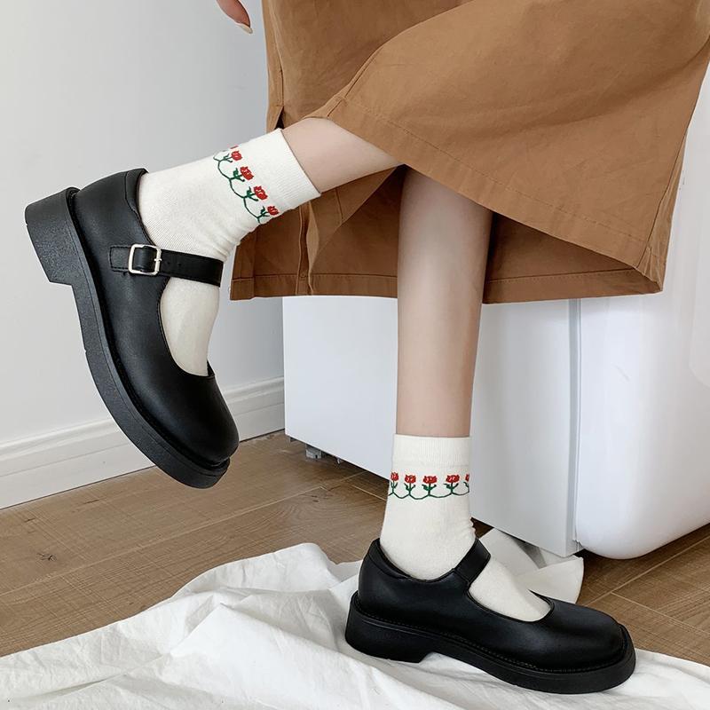 Fashion Buckle Bow Platform Mary Jane Shoes For Women Thick Heel Square Toe Lolita Shoes Woman Lovely Cosplay Heels Lady
