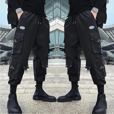 Schwarze Cargohose Herren Jogger Hip Hop Techwear Hose Hippie Cargohose für Herren Streetwear Übergröße Taschen Übergröße