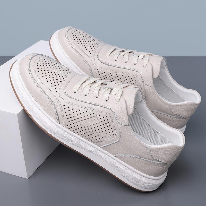 Low-top hollowed-out leather shoes men's 2025 summer cowhide casual leather sandals lace-up breathable hole sandals 2025