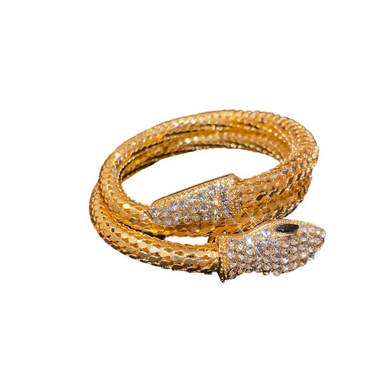 European American Luxury Snake-Inspired Diamond Open Bangle Bracelet for Women