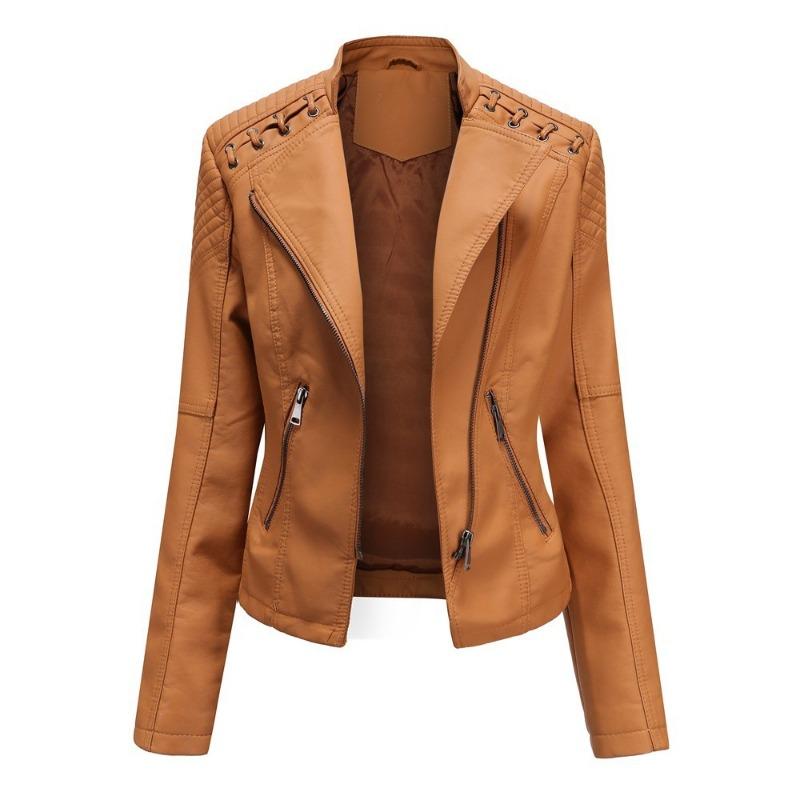 Stand-up Collar Leather Jacket Women's New Leather Jacket Women's Jacket Slim Thin Small Coat Women's Motorcycle Clothes