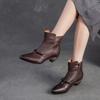 Johnature Genuine Leather Pointed Toe Ankle Boots Fashionable Versatile Mid Heeled Women's Shoes