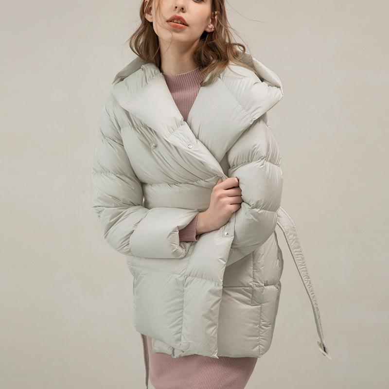 

Пуховик женский средней и длинной длины 2025 года, новая зимняя женская одежда, простая теплая куртка на утином пуху в стиле Цзяннань L: (recommended weight 125-160) бежевый