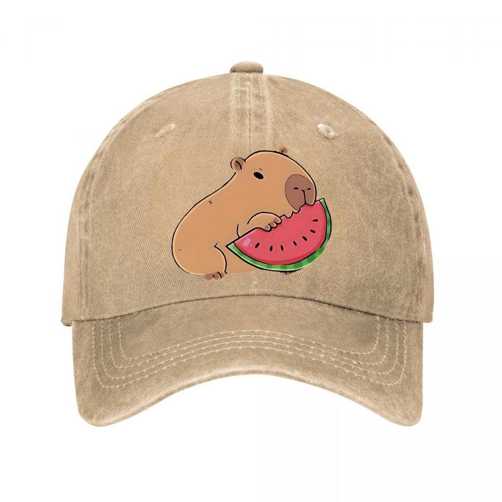 Capybara Eating Watermelon Vinyl Sticker New Vintage Washed Cotton Baseball Cap Parent Kids Sun Hats