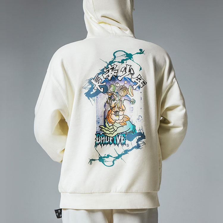 Li Ning Badfive Changan Youth Vyšívaná Tištěná Mikina s Kapucí Unisex Mikina Bílá AWDRF91-3