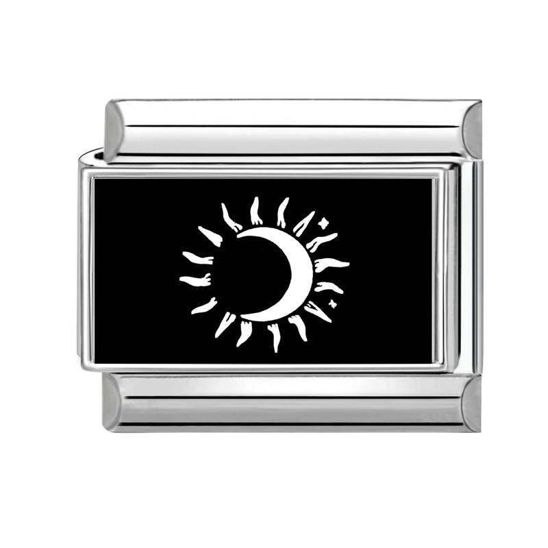 

Fashion Black Blue Series Swan Star Moon Shell Flower Cat Italian Link Fit 9mm Stainless Steel Bracelet Making DIY Charm Jewelry
