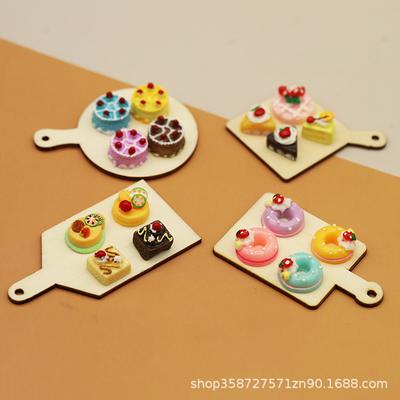 Diy Mini Wooden Board Cake Base Pizza Tray Simulation Food Play Ultra-Light Clay Decoration Doll House Small Ornament