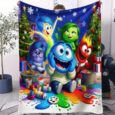 Inside Out Theme Christmas Blanket Quality Winter Soft Warm Throw Blanket Girls Boys Gift For Couch Bed Office Camping Travel