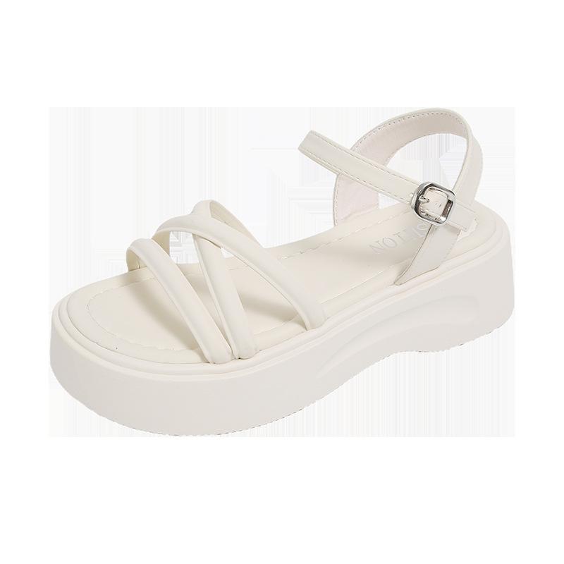 Fashion Women's Sandals Platform Sole One-line Buckle Narrow Band Shoes Women Leisure Daily Round Toe Roman Concise Sandalias De Mujer