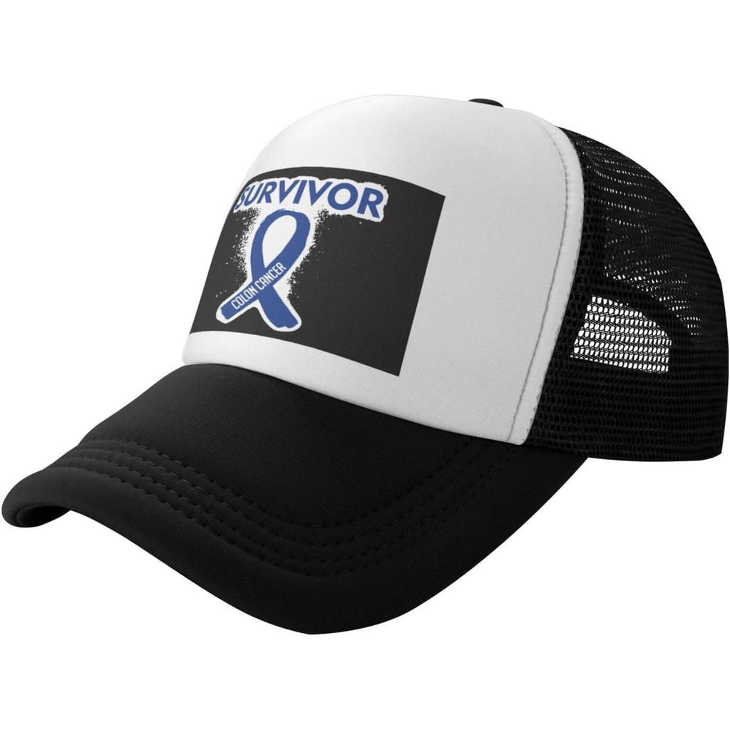 Colon Cancer Survivor Blue Ribbon Trucker Hat Polyester Mesh Snapback Cap Unisex Casual