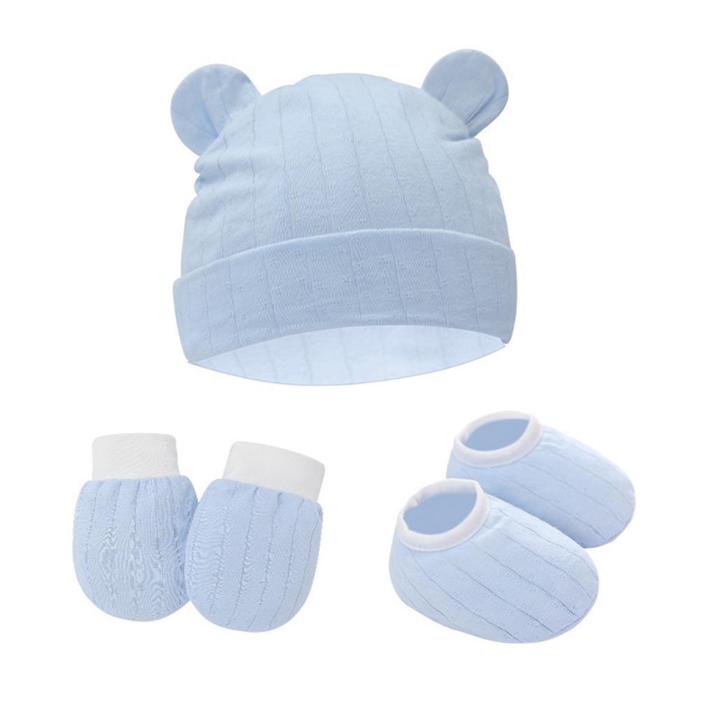 Newborn Beanie Hat Mittens Socks Set Lightweight Beanie Cotton Gloves No Scratch Mitten For Boys Girls