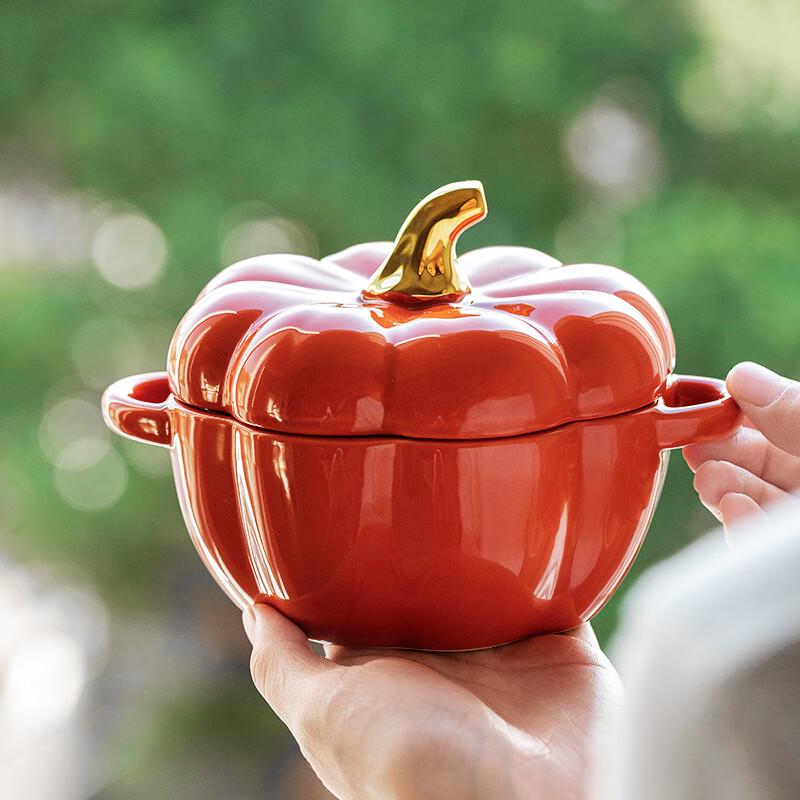 Cute Pumpkin Ceramic Soup Bowl with Lid