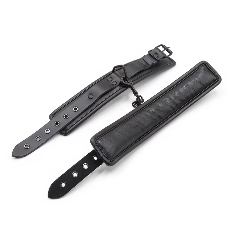 Black Genuine Leather  Bondage Set 3pcs Restraints Collars Ankle Cuff Handcuffs For Sex Bondage Set Sex Toys For Adults