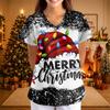 Women's Casual 3/4 Sleeve Neck Top with Christmas Print