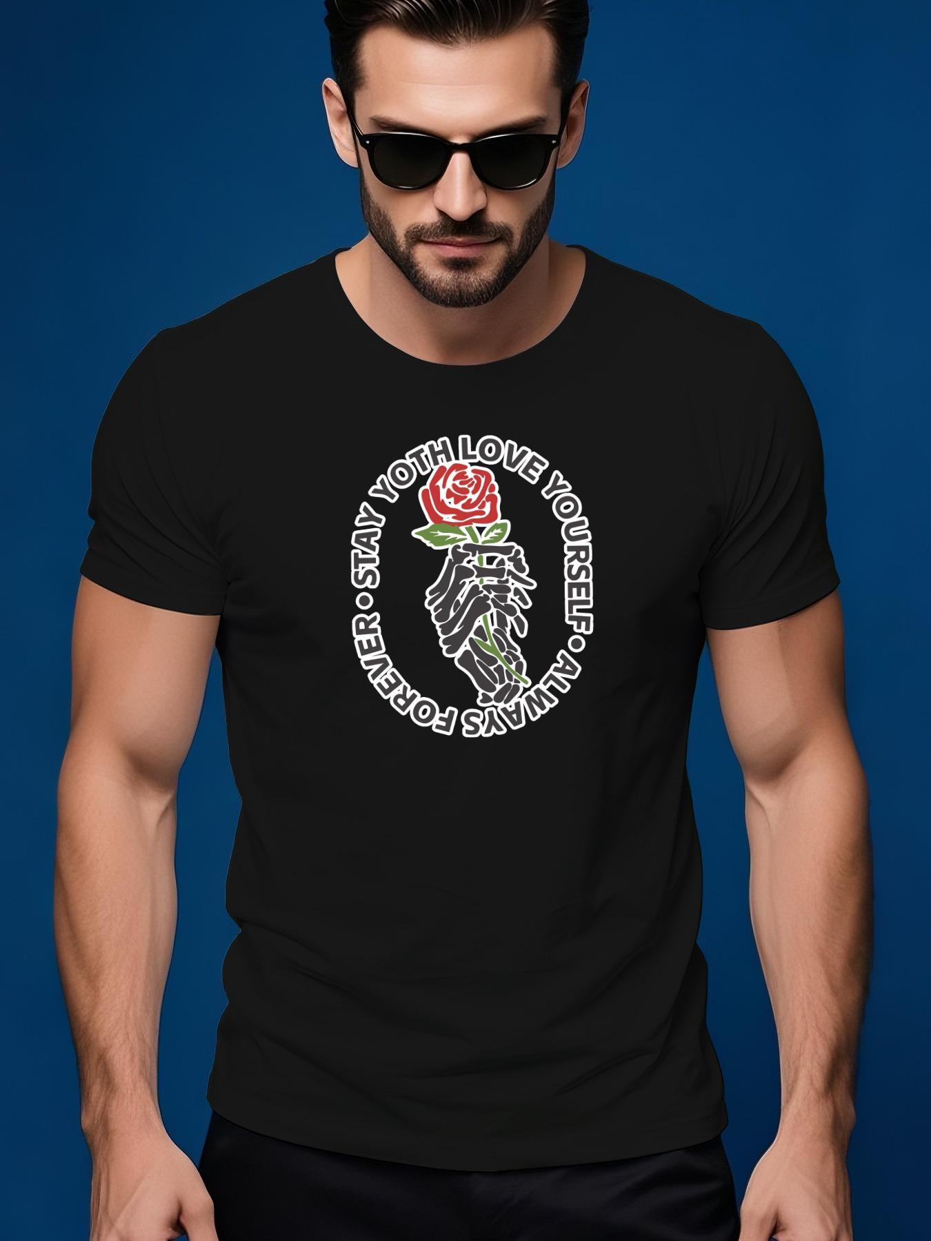 Dark Grey Graphic Tshirt - Bold Rose Sleeve text - Lightw... M