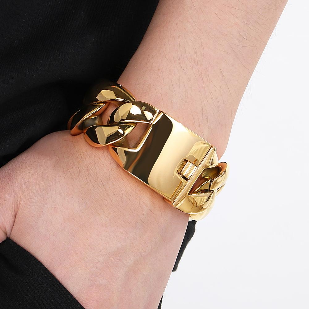 Massives Herrenarmband für Männer, polierter Edelstahl, 29 mm, Panzerkette mit kubanischer Gliederkette, Herrenarmbänder, Armband, Schmuckzubehör