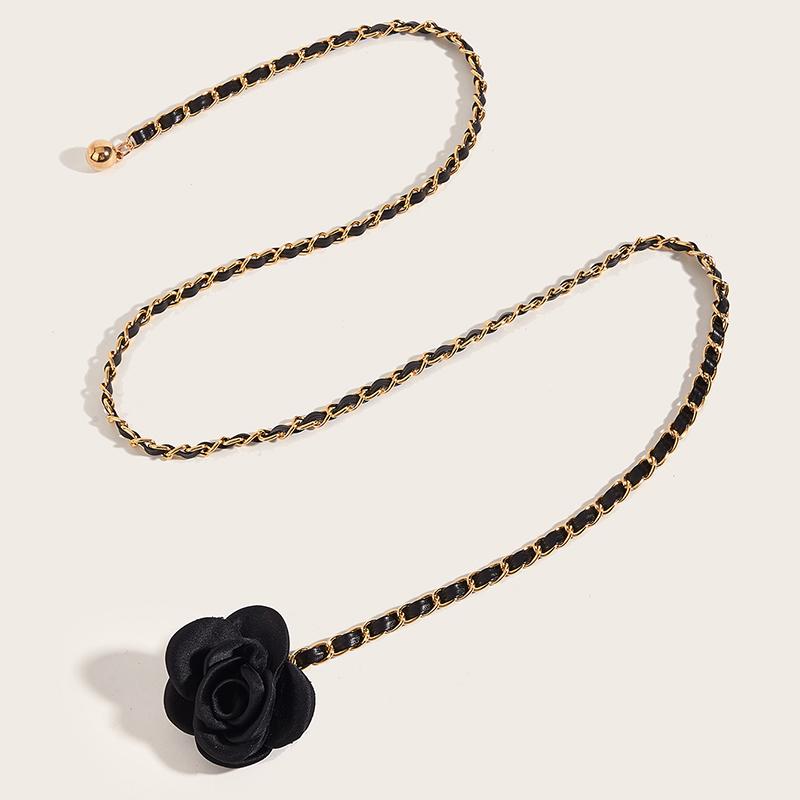 Fashion Elegant Flower Waist Chain Adjustable Metal Thin Belts For Women Girls High Quality Luxury Dress Pant Decoration Belt