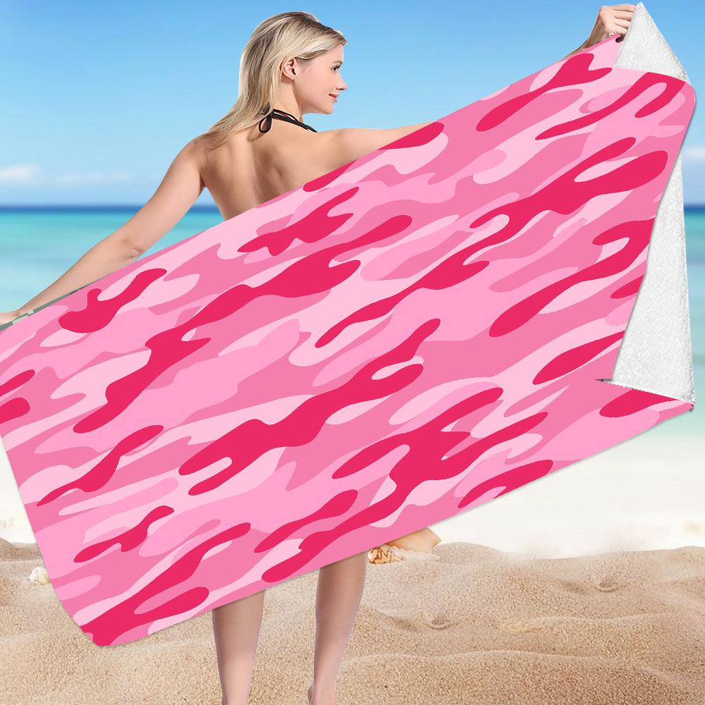 Gestreifter Camouflage Digitaldruck Polyester Superfeine Faser Doppelseitiger Fleece Strandurlaub Badetuch, Strandtuch