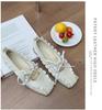 In-Stock 2025 Women's Korean Ballet Flats - Square Toe, Lace-Up, Low-Top Leather Sneakers