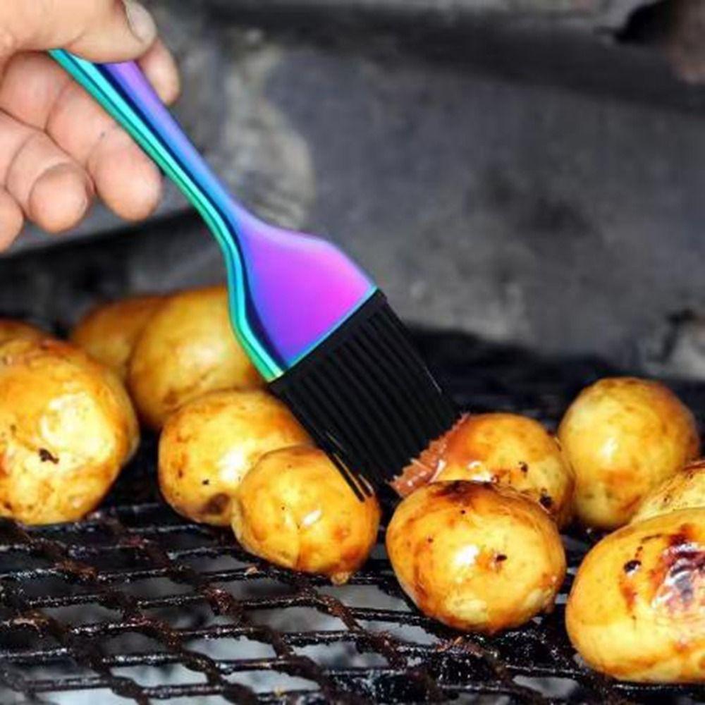 Heat Resistant Stainless Steel Silicone Brush Removable Cooking Brushes Oil Brushes  BBQ Tools