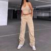 Pantaloni Cargo da Donna a Vita Alta Vestibilità Larga Gamba Dritta Non Elasticizzati Lavati Utility Streetwear Jeans Cargo