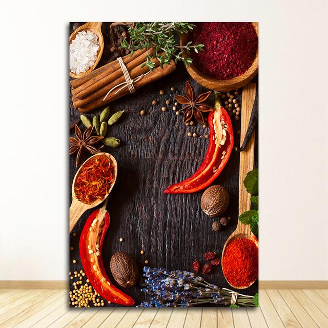 Lebensmittel, Körner, Gewürze, Poster und Drucke, Wandkunst, Bilder für Wohnzimmer, Gewürze, Paprika, Küche, Dekoration, Leinwandgemälde
