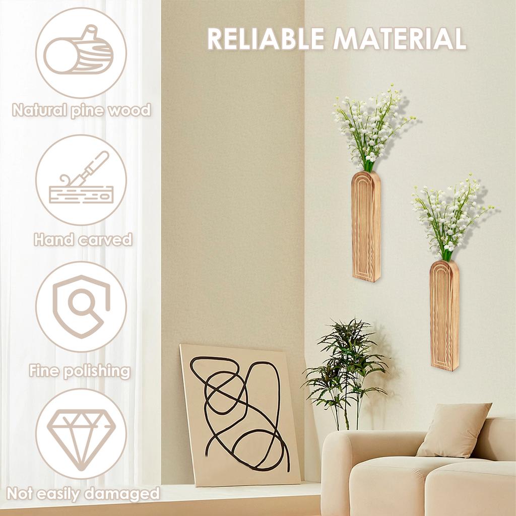2/4 Pcs Wooden Wall Vase Modern Wall Mounted Vase Hanging Decorative Wood Wall Planter for Faux Plant Dried Flowers Home Decor