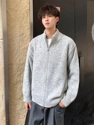 Men's Retro Stand Collar Zipper Cardigan – Spring/Autumn Loose Knit Sweater Coat