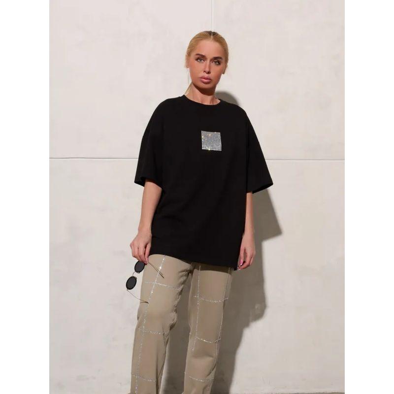 European and American Fashion Loose Casual Hot Drilling Cotton T-shirt Top Diamond Studded Cotton T-shirt