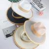JYL DIY Patchwork Straw Hat Black Trim Sun Protection Woven Straw