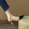Women S Nude French Pointed Toe One Strap Mid Heel Sandals Summer Breathable