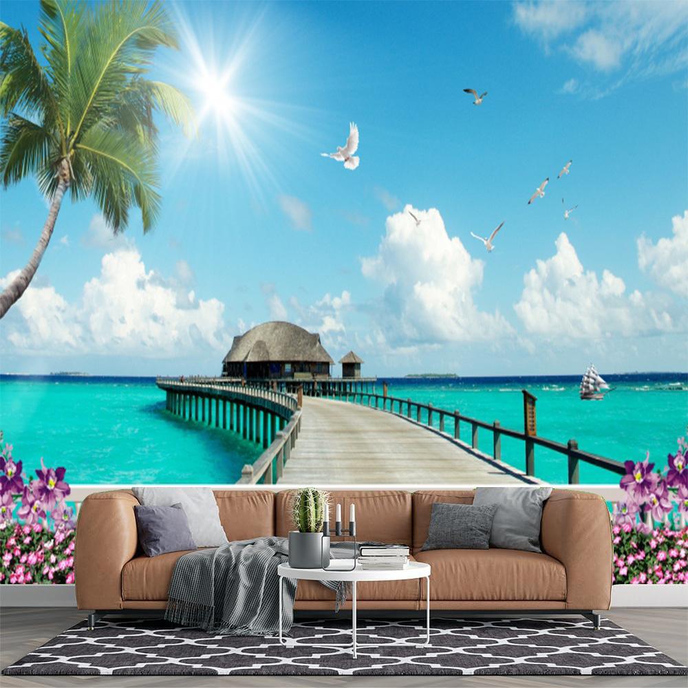 

Beach Wall Murals Blue Sky Sea View Wallpaper Sunshine Ocean Wallpaper 200 cm(W) x 140 cm(H)
