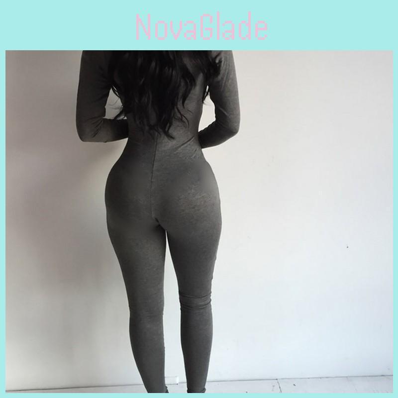 Casual Women Long Sleeve Turtleneck Bodycon Romper Jumpsuit Bodysuit Pants Long