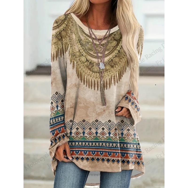 Vintage Animals Wolf 3D Print Long Sleeve T-Shirts Women's Fashion Oversized T Shirt Female Tees Tops Long Tunics Falls Ethnic