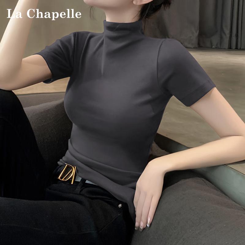 La Chapelle Women's Slim Fit Semi-High Collar Short Sleeve T-Shirt