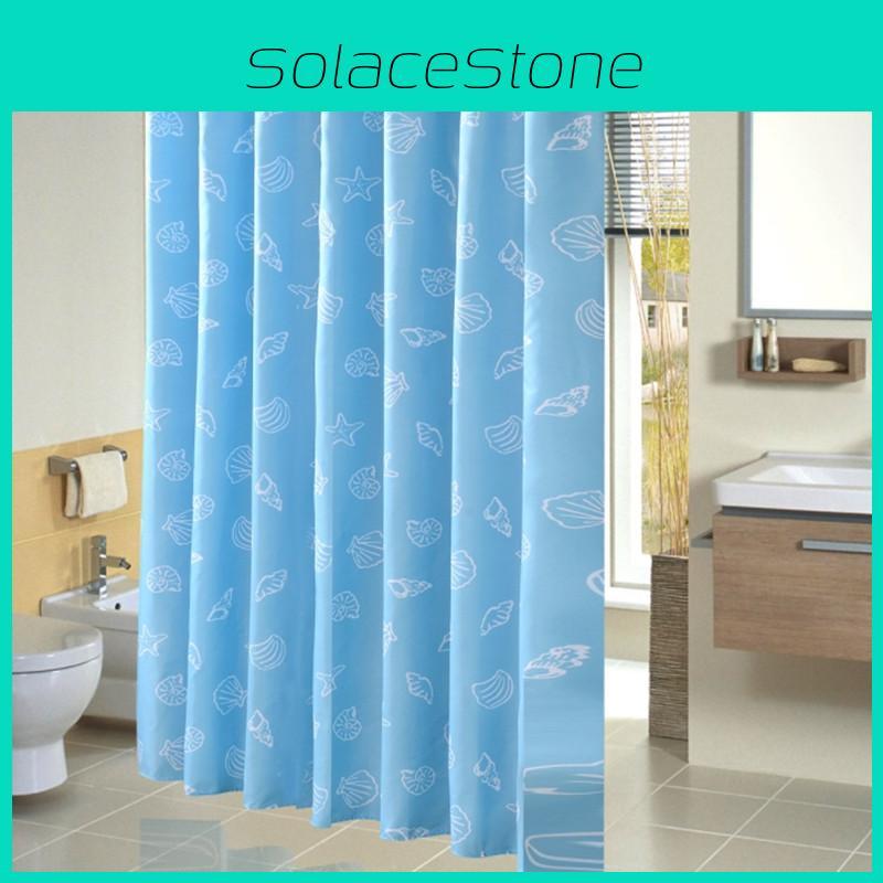 Atemberaubender wasserdichter Duschvorhang mit mediterranem Blau-Druck und Ringen für moderne Badezimmer