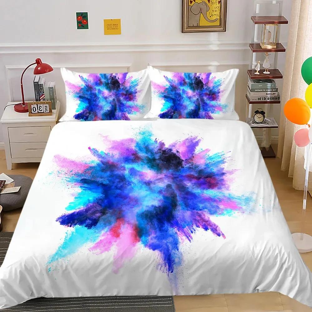 Abstract Duvet Cover King/Queen Size,colorful Splash Ink Watercolor Paint Splatters Liquid Art Bedding Set for Boys Girls,black