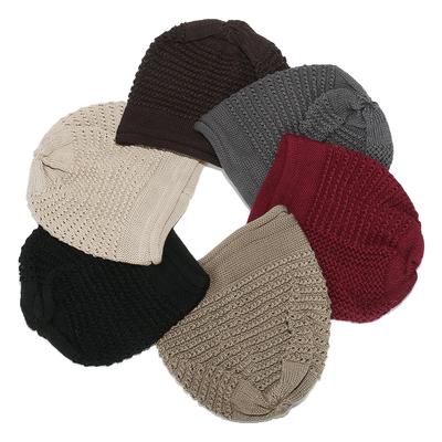 Temu Winter Ear Protector Pullover Hat Striped Knitted Pullover Hat Solid Color Stacking Hat Men's Wholesale