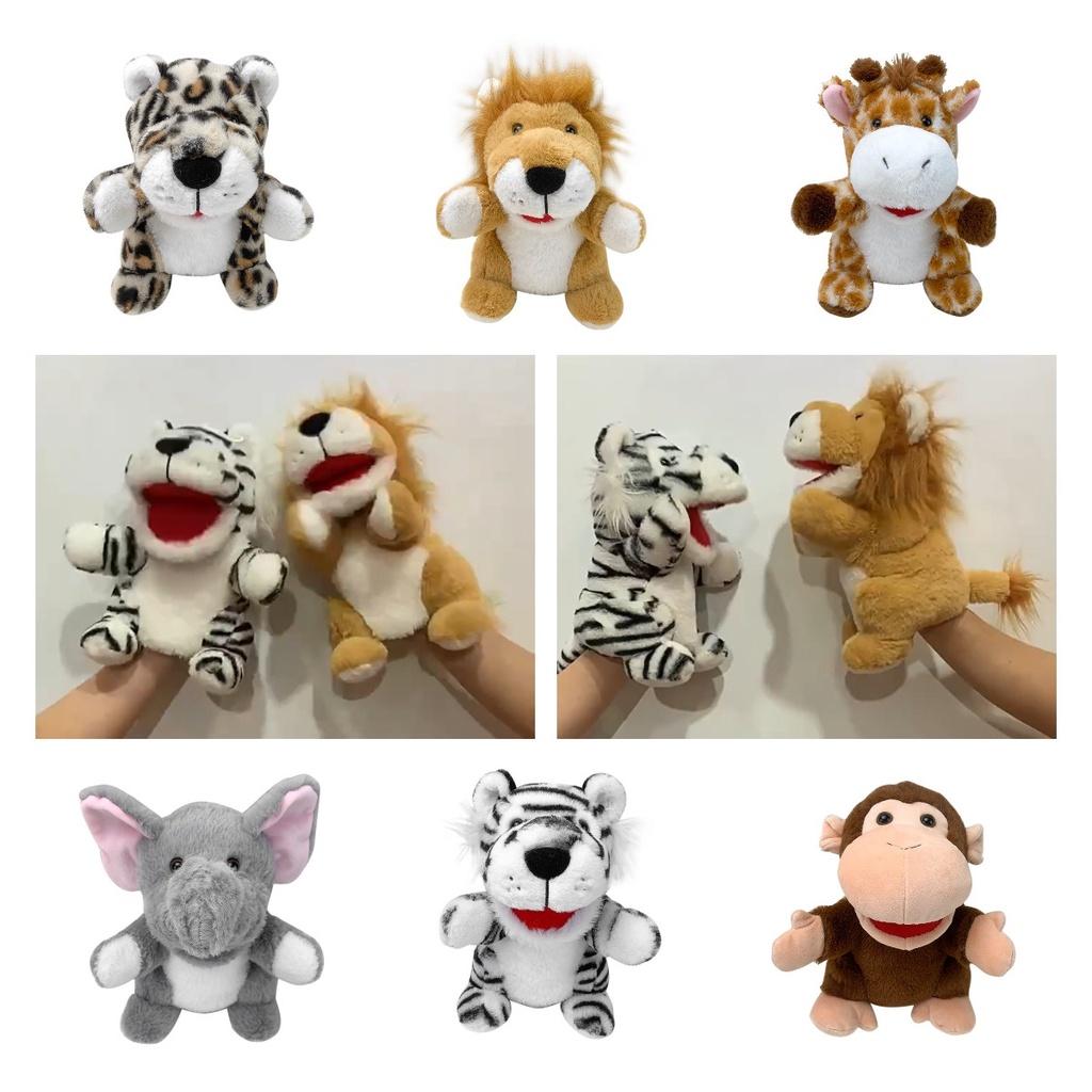 Jungle Animal Hand Puppets Lion Tiger Deer Monkey Plush Toys For Kids