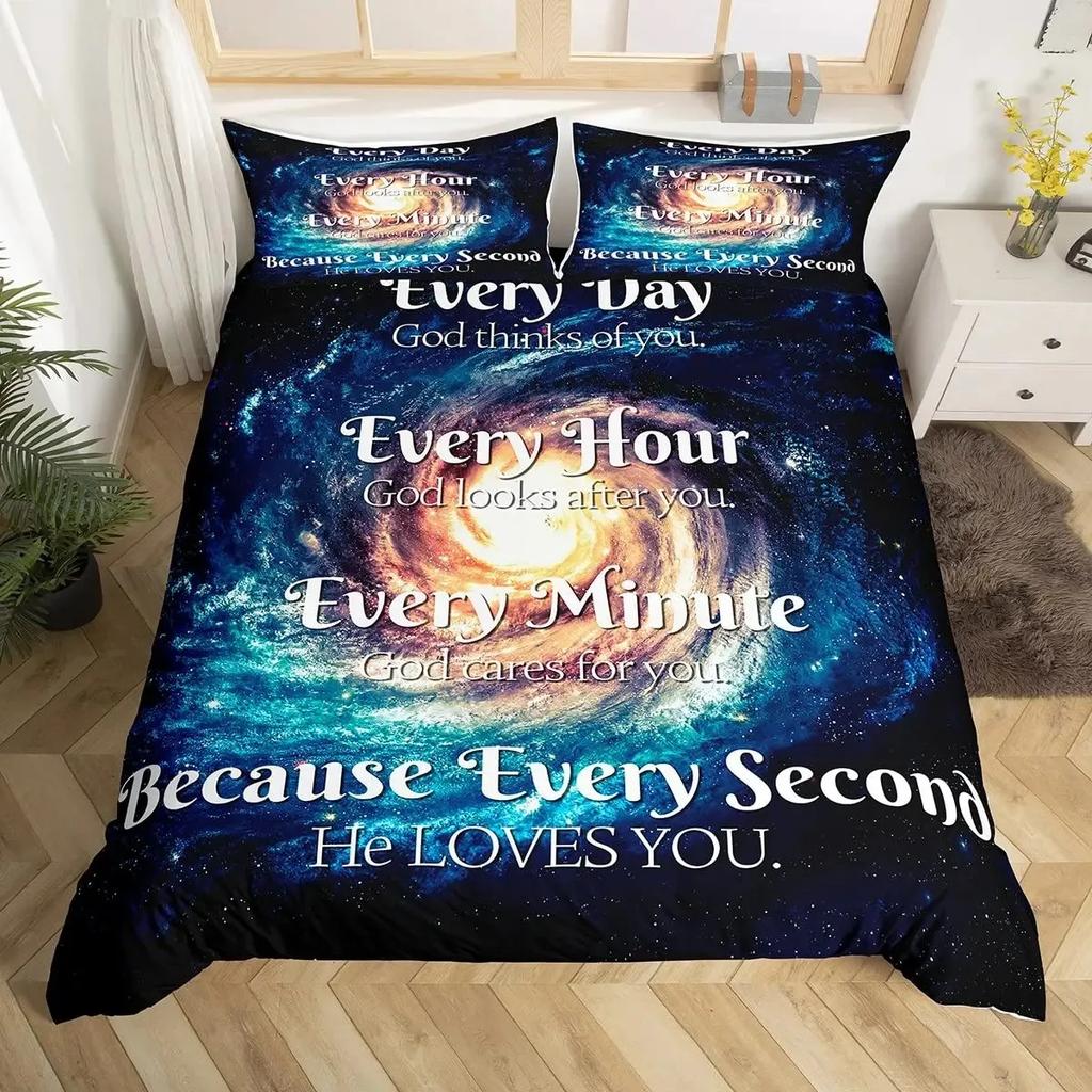 Heilende Bettbezug-Set Sternenhimmel Galaxie Schmetterling Inspirierende Gedanken Gebete Bettwäsche-Sets, Positive Energie Bettdeckenbezug