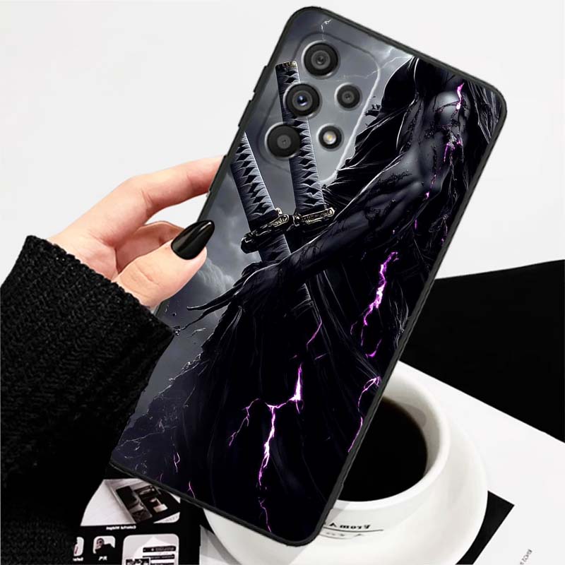 Ancient style swordsman For Samsung A73 A72 A71 A55 A54 A53 A52 A51 A13 A22 A16 A15 A12 A14 A26 A07 5G Black Phone Case