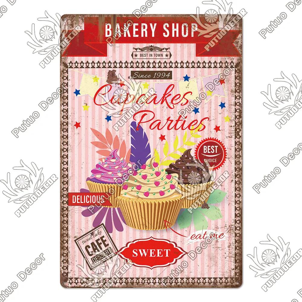 Putuo Decor Donuts Dessert Vintage Plaque Metal Plate Tin Sign Wall Art Decor Retro Poster for Kitchen Cafe Home Iron Painting