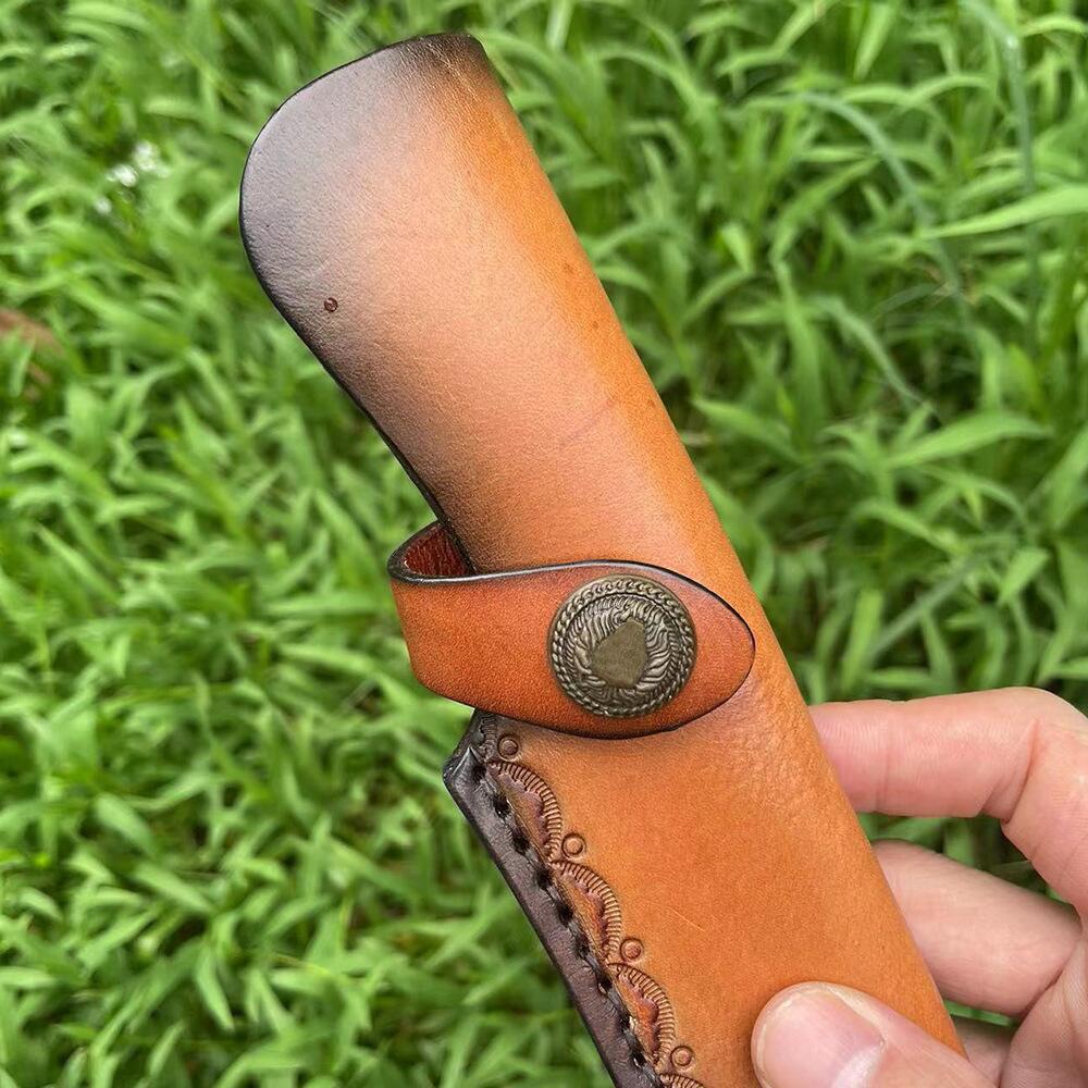 23cm Nóż z ostrzem stałym Pochwa Tłoczona skóra bydlęca Najwyższej jakości skóra licowa Nóż kempingowy Etui myśliwskie Kabura z klamrą do paska