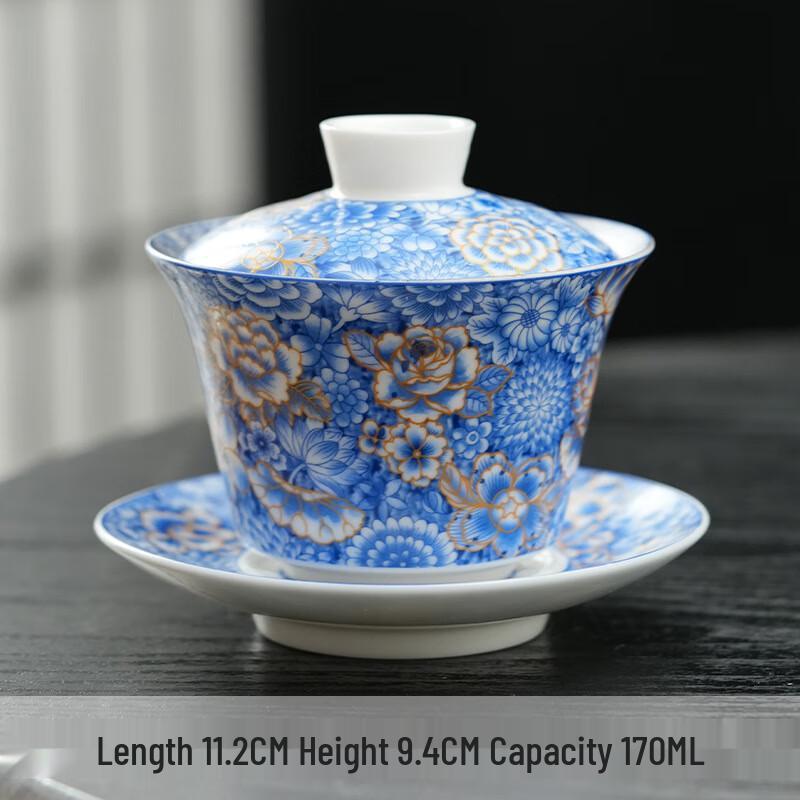 Cha Xun Gilded Silver Suspended Enamel Floral Gaiwan